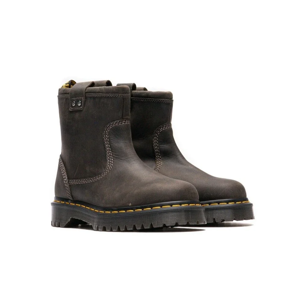 Dr Martens Anistone Lo Leather Boots Charcoal Gray Men 8 Women 9 Biker Boots NEW